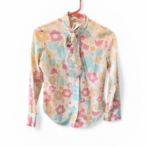 🔥Rare, VTG 1970’s✨ Pastel Floral Retro Kids Blouse with Bow